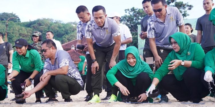 KSAD Bersama 777 Komandan Satuan TNI AD Lepasliarkan Ratusan Tukik di Pantai Pandawa